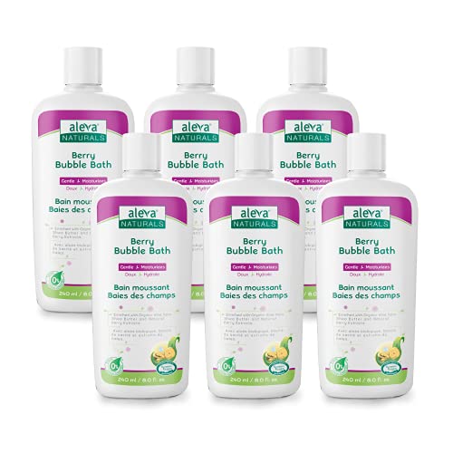 Aleva Naturals Bubble Bath - Long Lasting Moisture for Sensitive Skin, Made with Natural and Organic Ingredients, Fresh Berry Scent, 8 Fl Oz x 6 (1.440L), Clear