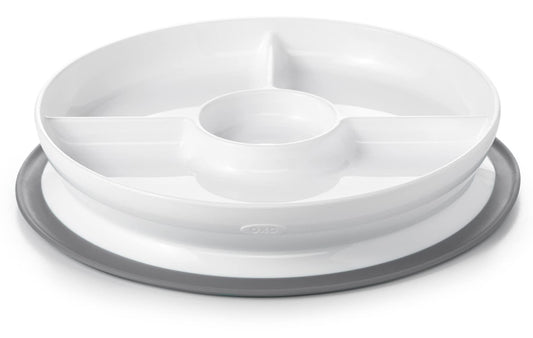 OXO Tot - Stick & Stay Suction Divided Plate - Silicone Base That Sticks Surfaces - Baby Feeding from 6 Months and Up - Gray - 61154100
