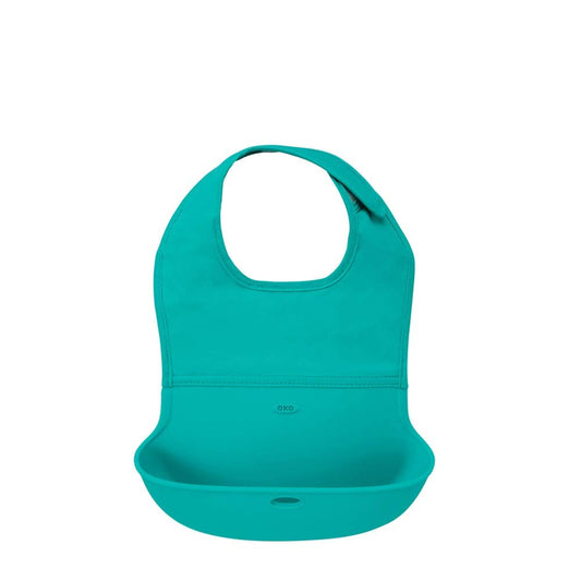 OXO Tot Waterproof Silicone Roll Up Bib with Comfort-Fit Fabric Neck, Teal