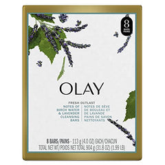 Olay Fresh Outlast Notes Of Purifying Birch Water & Lavender Beauty Bar, 113 g, 8 count