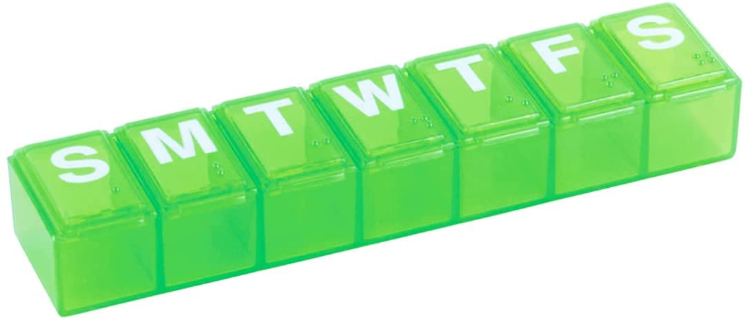 EZY DOSE Travel (7-Day) Pill, Medicine, Vitamin Organizer Box,| Weekly, Daily Planner, 7 Medium Compartments, Colored Lids, 1 count (67005), Made in the USA