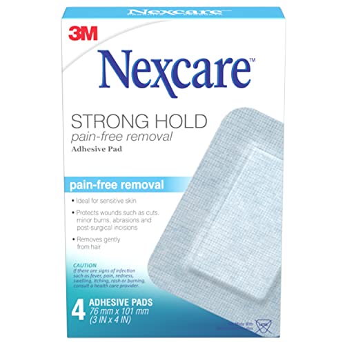 Nexcare™ Strong Hold Pain-Free Removal Adhesive Pad SSD34-CA, 3 in x 4 in (7.6 cm x 10.2 cm), 4/Pack