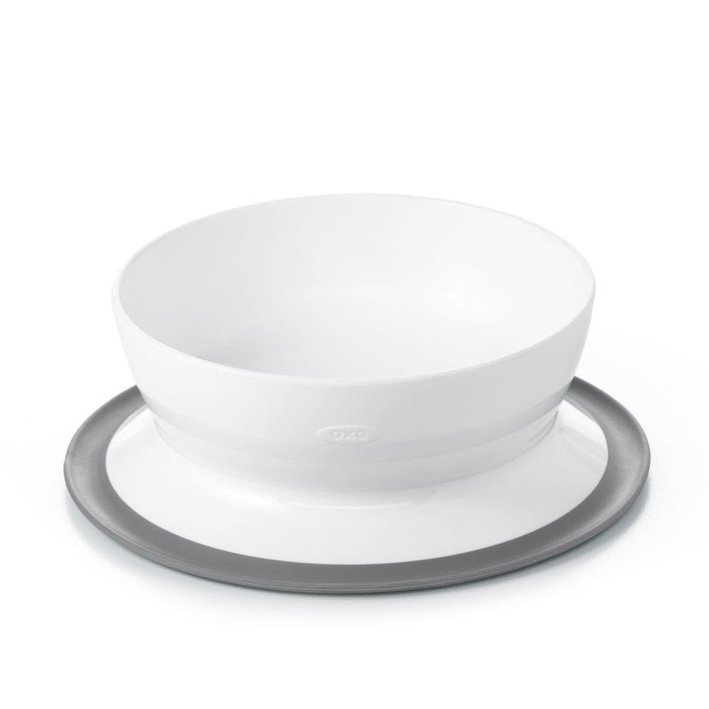 OXO Tot - Stick & Stay Suction Bowl - Non-Sliding - Encourage Self-Feeding at Mealtime - Baby Toddler 6 Months - Gray, Large
