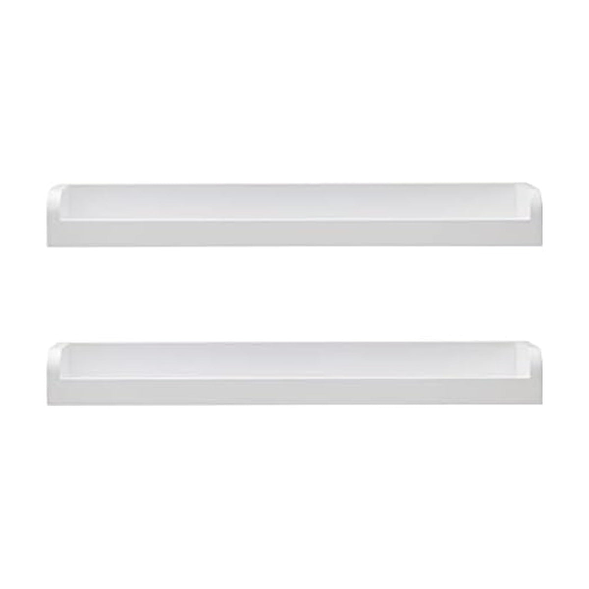 MELANNCO Floating Arc Wall Shelves with Rail for Nursery, Bedroom, Living Room, Kitchen, Set of 2, White
