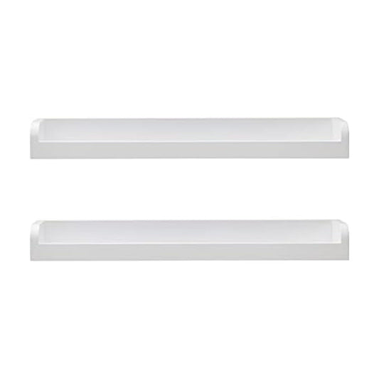 MELANNCO Floating Arc Wall Shelves with Rail for Nursery, Bedroom, Living Room, Kitchen, Set of 2, White