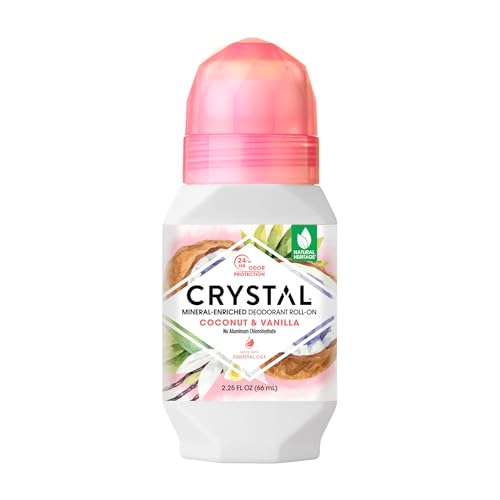 CRYSTAL Mineral Deodorant Coconut Vanilla Roll-On With 24-Hour Odour Protection, Paraben Free, 2.25 FL OZ (Packaging May Vary) (2.25 Fl Oz/66ml)