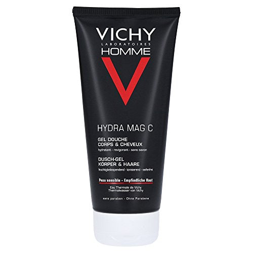 Vichy Homme HAIR & BODY CLEANSER for Men, Hydra Mag C Shower Gel for Dry, Combination and Sensitive Skin, with Vitamin C. Everyday Use & leaves skin feeling hydrated, 200 ml