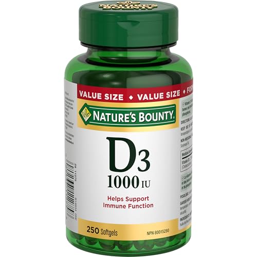 NATURE'S BOUNTY Vitamin D3, 1000 IU, Value Size, Helps Support Immune Function, Helps Develop & Maintain Bones & Teeth, Helps in Absorption Of Calcium & Phosphorus, 250 Softgels, 58.8 g