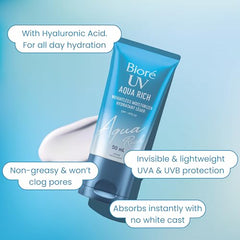 Bioré UV Aqua Rich Weightless Moisturizer with SPF 30 | Dermatologist Tested Face Cream with Invisible UV Protection | 50mL | Made in Canada