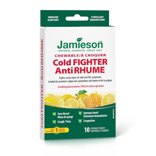 Cold Fighter Chewable - With Echinacea, Ginger, Vitamin C and Zinc, Travel Size, 10 Tablets