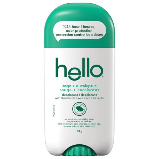 Hello Sage + Eucalyptus Natural Deodorant with Shea Butter, Aluminum Free, Parabens Free, 73g