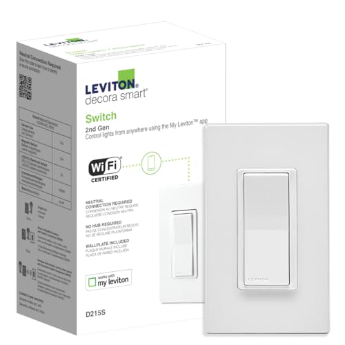 Leviton Decora Smart Switch, Wi-Fi 2nd Gen, Neutral Wire Required, D215S-2RW, White