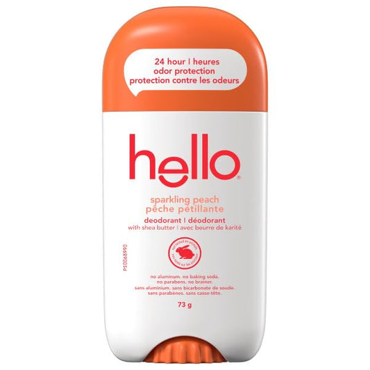 Hello Sparkling Peach Natural Deodorant with Shea Butter, Aluminum Free, Parabens Free, 73g