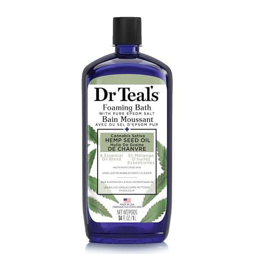 Dr Teal’s Foaming Bath with Pure Epsom Salt, Cannabis Sativa Hemp Seed Oil, 34 fl oz (Packaging May Vary)