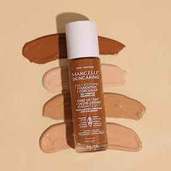 Marcelle Skincaring 2-in-1 Soothing Foundation + Concealer, Sun Tan, with Hyaluronic Acid, Medium Coverage, Matte Finish, Oil-Free, Cruelty-Free, Fragrance-Free, Hypoallergenic, 30 mL