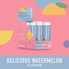 Organika Instant C, D, Zinc Effervescent Tablets - Watermelon Flavour- Immune Support- Single Tube x 10 Tablets