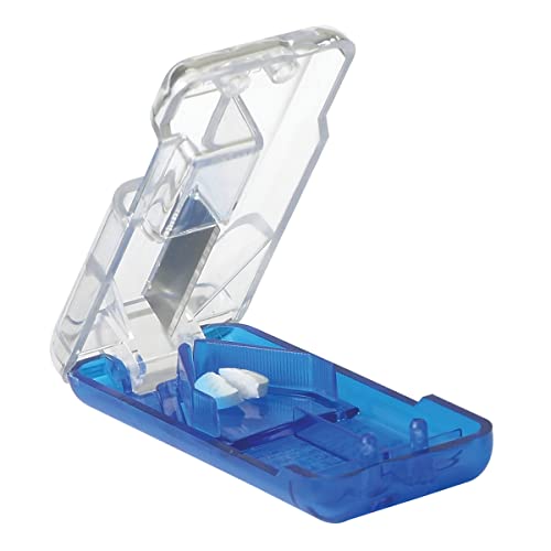 EZY DOSE Pill Cutter and Splitter with Dispenser, Daily Usage, Safely Cut Pills, Vitamins, Tablets, Accurate and Easy Cutting, Stainless Steel Blade, Travel Sized, Blue, BPA Free