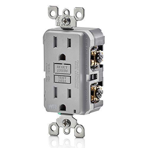 Leviton GFCI Weather-Resistant Receptacle, 15 Amp Tamper-Resistant, GFWT1-GY, Grey