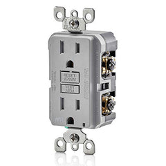 Leviton GFCI Weather-Resistant Receptacle, 15 Amp Tamper-Resistant, GFWT1-GY, Grey