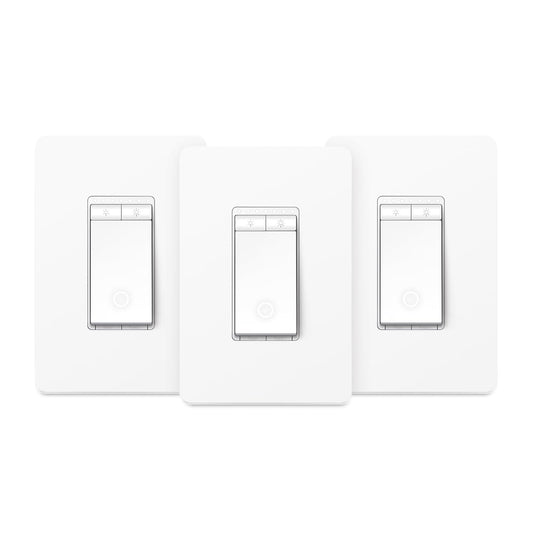Kasa Smart Single Pole Dimmer Switch by TP-Link (HS220P3)- 2.4GHz Wi-Fi Connection Required, Dimmer Light Switch for LED Lights, Works with Alexa and Google Home, UL Certified, 3-Pack ,white