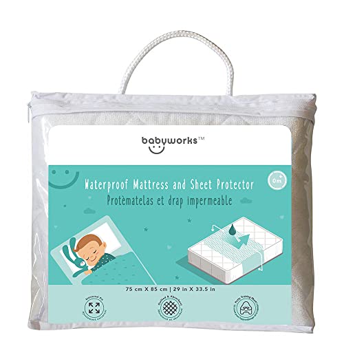 Waterproof Mattress and Sheet Protector | Fits Crib, Toddler, Single and Twin Mattresses | Perfect for Potty Training | Soft and Quilted | 29.5 inches by 33 inches | Washable and Dryer Safe | By Baby Works