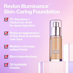 Revlon Illuminance Skin-Caring Liquid Foundation, Hyaluronic Acid, Hydrating and Nourishing Formula with Medium Coverage, 213 Light Natural 1 fl oz/ 30ml (Pack of 1)