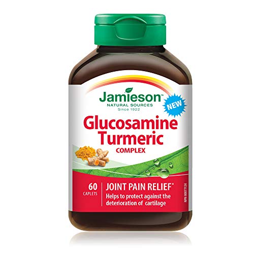 Jamieson Glucosamine Turmeric Complex, with 750 mg Glucosamine and 500 mg Turmeric, Anti-inflammatory, Provides Joint Pain Relief and Digestive Support. Gluten-Free, 60 Caplets, Proudly Canadian