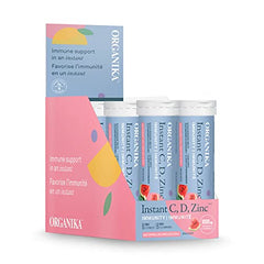 Organika Instant C, D, Zinc Effervescent Tablets - Watermelon Flavour- Immune Support- Single Tube x 10 Tablets