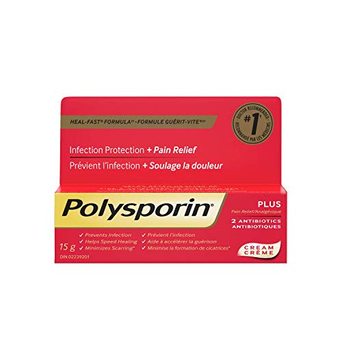 Polysporin plus pain relief cream, Antibiotic Cream for first Aid Care of minor burns and Cuts, 15g 15 gram
