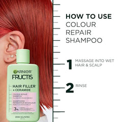 Garnier Fructis Hair Filler + Ceramide Color Repair Sulfate-Free Shampoo, for Colored, Bleached Hair, 9X Smoother & 4 Weeks Vibrant Color, 300ml