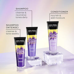 John Frieda Violet Crush Purple Shampoo for Brass Repair of Natural and Colour-Treated Blonde Hair | Neutralizes Brassiness and Yellow tones | Cool tone blonde | Purple Pigments | Travel Size (45 mL)
