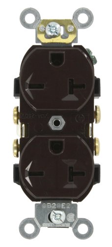 Leviton Duplex Receptacle 20 Amp, 250-Volt, Straight Blade, Commercial Grade, Self Grounding, 5822-000, Brown