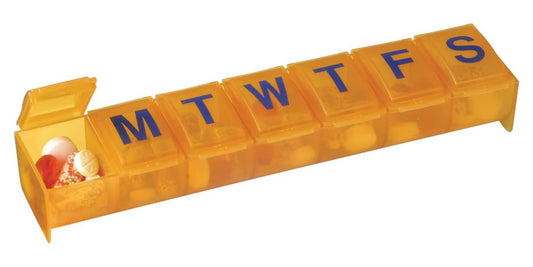 EZY DOSE Weekly (7-Day) Pill Organizer, Vitamin and Medicine Box, Large Rounded Compartments, Orange Lids