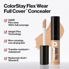 Revlon ColorStay Flex Wear, Full Cover Non-Creasing Concealer, Infused with Hyaluronic Acid & Vitamin E, Flexible Longwear, 030 Light Medium, 0.34 fl oz/ 10ml