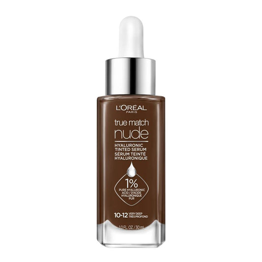 L’Oréal Paris True Match Nude Hyaluronic Tinted Serum, Tinted Face Serum Foundation with Hyaluronic Acid for Lightweight Coverage and Instant Hydration, Radiant Finish - Very Deep, 30 mL