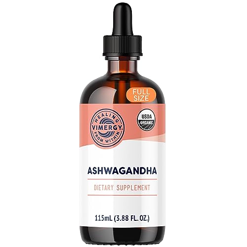 VIMERGY USDA Organic Ashwagandha Liquid Extract, 57 Servings –Stress Supplement Drops – Adaptogen - Supports Cognitive Function – Sleep Support – Alcohol-Free, Non-GMO, Vegan & Paleo Friendly (115 ml)