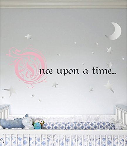 Once Upon a Time Story Book Quote Vinyl Wall Decal Removeable Baby Girl Nursery Fairy Tale Design Sticker (Pink, Silver, Black, 9x22 inches)