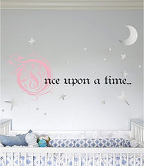 Once Upon a Time Story Book Quote Vinyl Wall Decal Removeable Baby Girl Nursery Fairy Tale Design Sticker (Pink, Silver, Black, 9x22 inches)