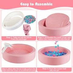 42.5 Inch Round Foam Ball Pits with 25D Sponge Filling and Washable PU Cover for Toddlers-Pink