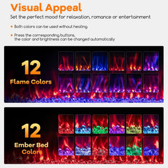 42/50/60/72 Inch Ultra-Thin Electric Fireplace with Decorative Crystals-60 inches