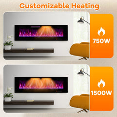 42/50/60/72 Inch Ultra-Thin Electric Fireplace with Decorative Crystals-60 inches