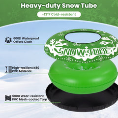 42 inches Heavy-duty Inflatable Snow Tube with Detachable Tow Strap-Green