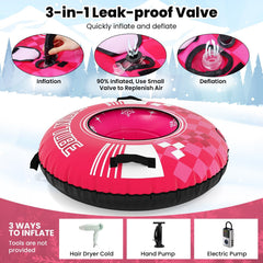 42 inches Heavy-duty Inflatable Snow Tube with Detachable Tow Strap-Pink