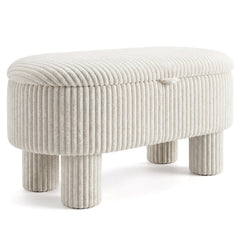 42 Inch Storage Ottoman Bench Corduroy Fabric Upholstered Foot Stool-Beige