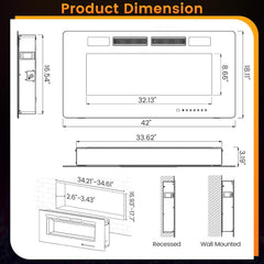 42 Inch Ultra-Thin Electric Fireplace with Decorative Crystals and Smart APP Control-42 inch