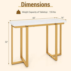 42 Inches Modern Faux Marble Entryway Table with Geometric Metal Frame-White