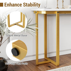 42 Inches Modern Faux Marble Entryway Table with Geometric Metal Frame-White