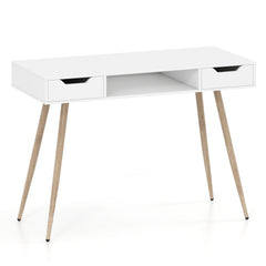 42.5 inches Mid Century Modern Writing Desk with Metal Leg and Drawers-White