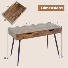 43.5 Inch Computer Desk with 2 Drawers for Small Spaces-Walnut
