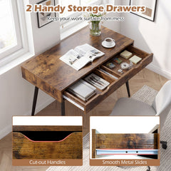 43.5 Inch Computer Desk with 2 Drawers for Small Spaces-Walnut